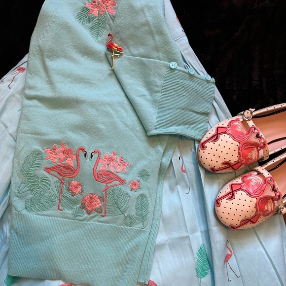 Face to Face Flamingo ๐ฆฉ Floral Light Blue Cardigan - Picture 6 of 7